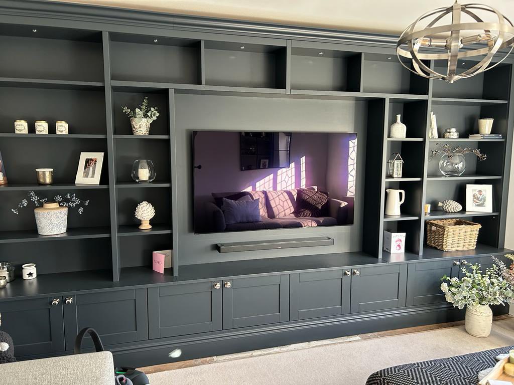 Professional joinery spray coatings – media wall and cabinetry