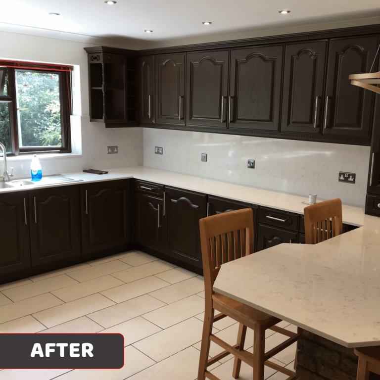 Kitchen after professional respraying – smooth factory finish